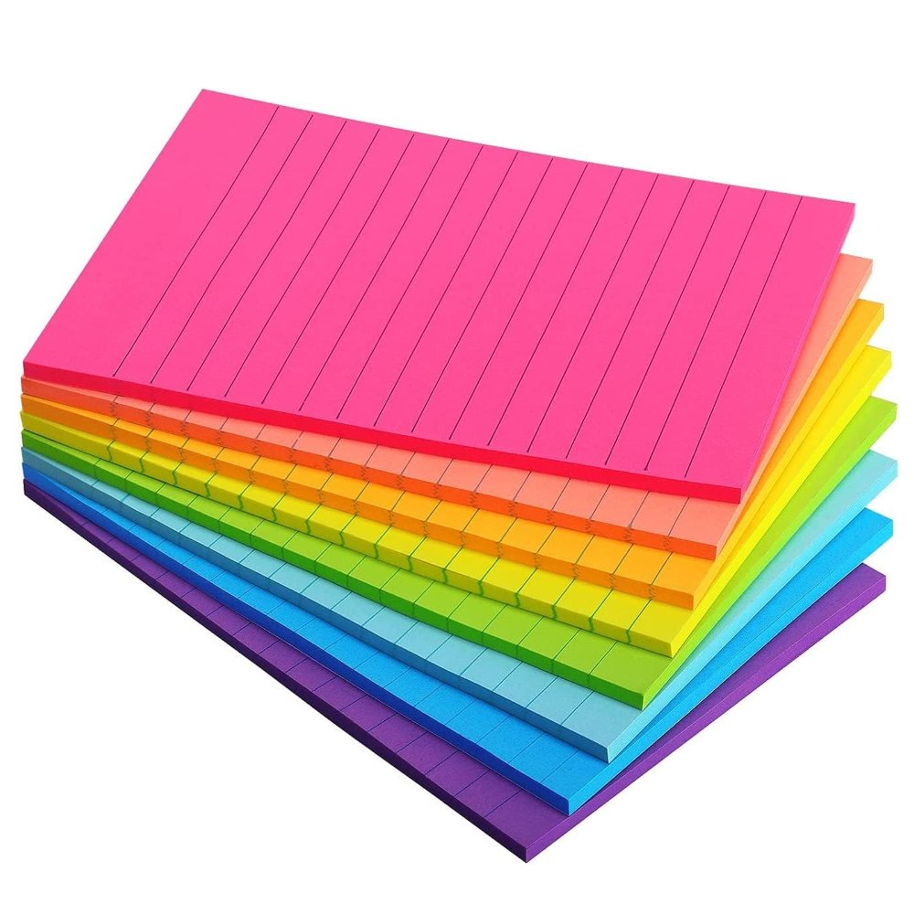 45 Sheets/pad 4X6 in Bright Ruled Post sticky Colorful Super Sticking Power Memo Pads Lined Sticky Notes 8 set