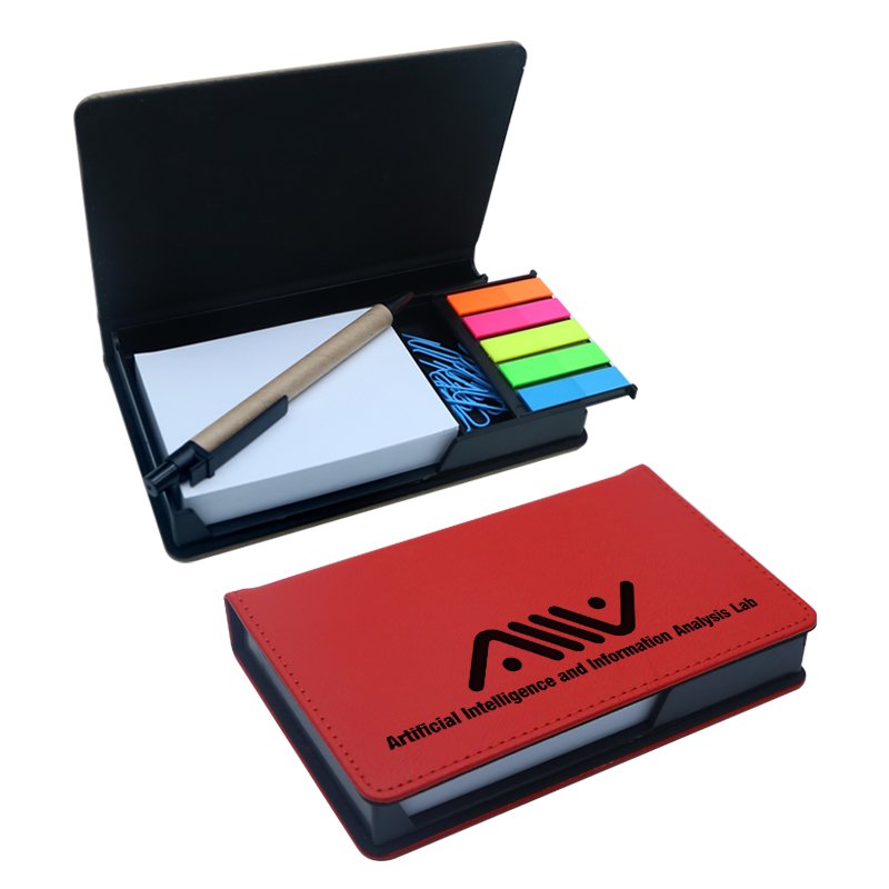 Custom School Hotel Business Stationery PU Leather Notepad Pen Sticky Notes Memo Pad Box Holder Gift Set For Laser Engraving