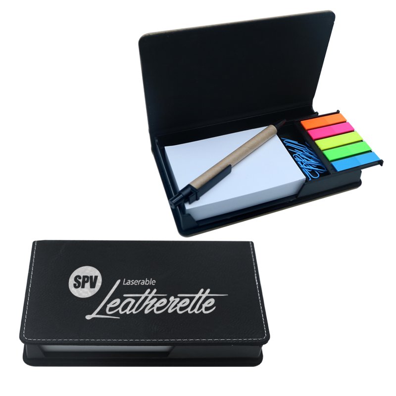 Custom School Hotel Business Stationery PU Leather Notepad Pen Sticky Notes Memo Pad Box Holder Gift Set For Laser Engraving
