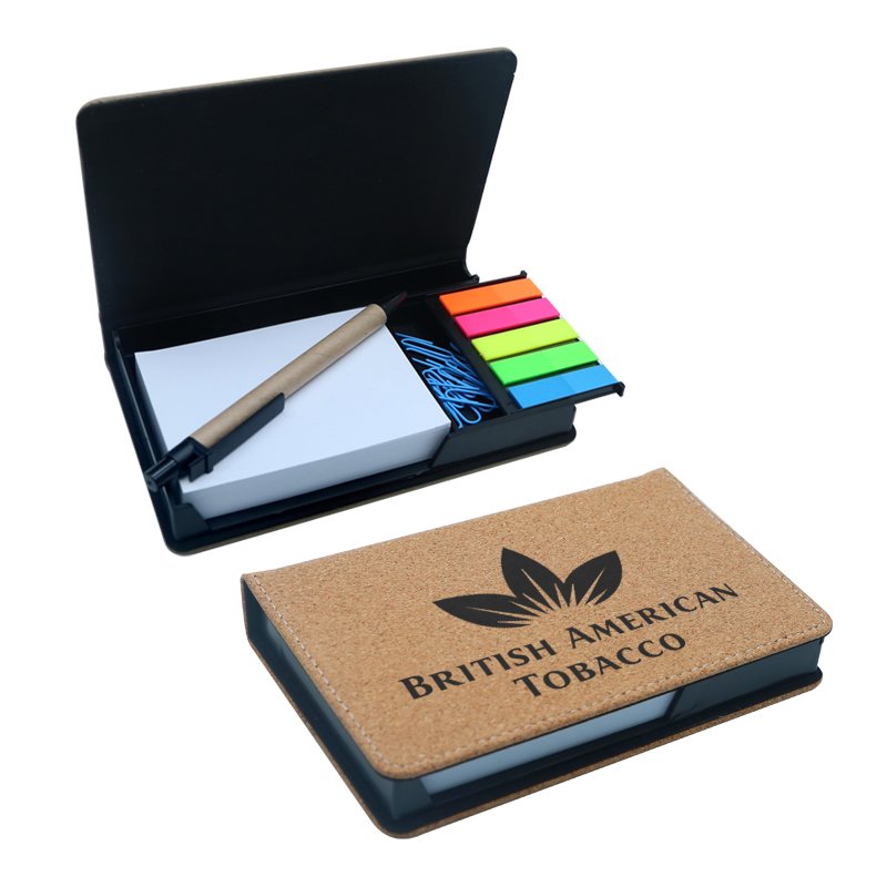 Custom School Hotel Business Stationery PU Leather Notepad Pen Sticky Notes Memo Pad Box Holder Gift Set For Laser Engraving