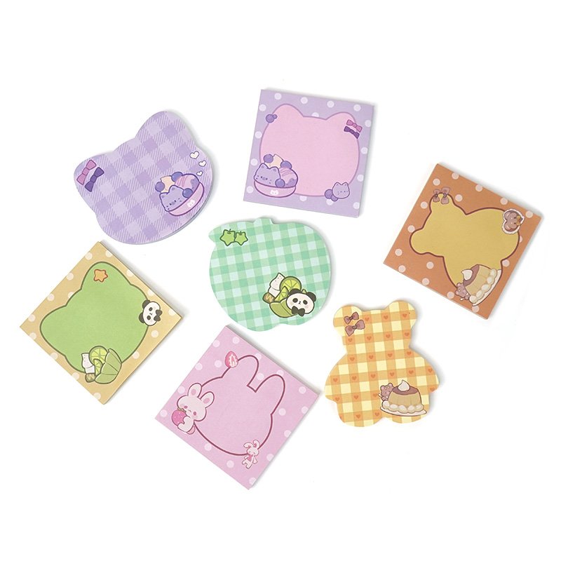 Vograce Notepads Custom Logo Printed Sticky Note Cute Animal Reusable Stationery Heart Shape Glue Sticky Notes