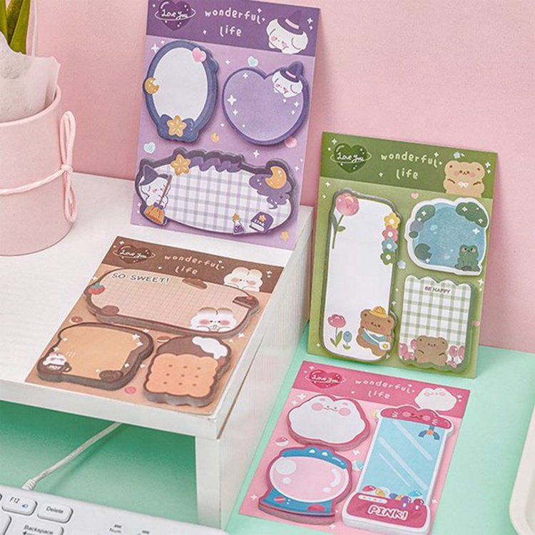 Korea Adhesive Pad Sticky Note Pad Kawaii Sticky Notepad Memo Pads Stationary Custom Kawaii Printed Sticky Note Sets