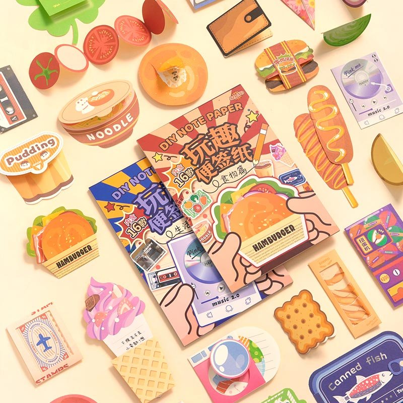 Simno Food Theme Memopad Stationery Supplies Kids DIY Paper Toy Kit Cute Kawaii Design Non-Sticky Note Paper