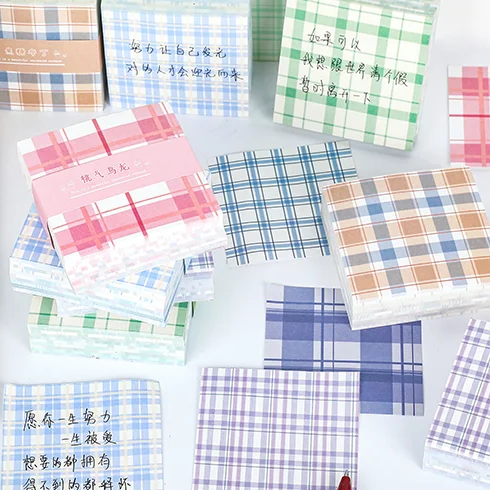 Factory Direct Sale Supplies Memo Pad Custom Vintage Plaid Decorative Design Sticky Note Memopad