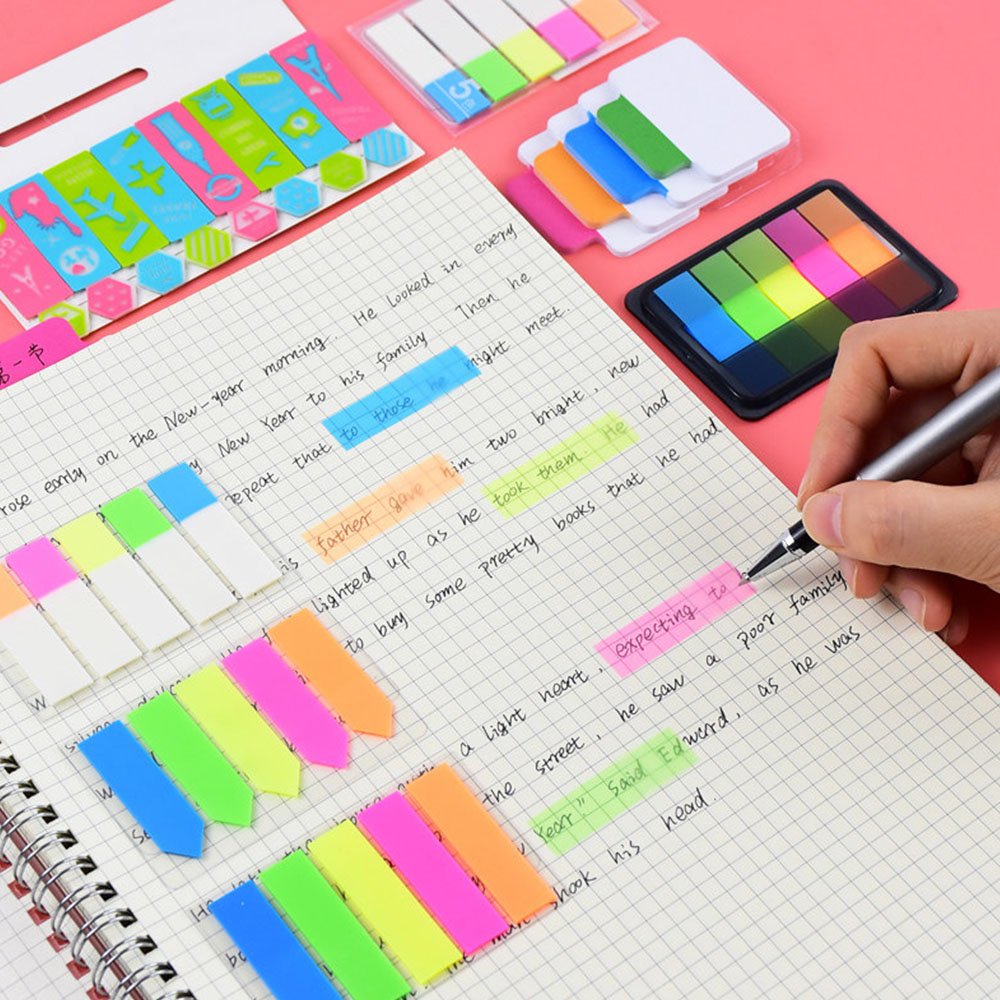 Cheap colorful custom transparent plastic pet self-adhesive index tabs film index stationery set promotional sticky notes custom