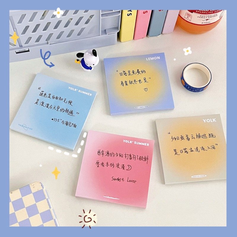 Gradient Color Kawaii Memo Pad Retro Sticker Memo Pad Stationery Memo Pad 50 Sheets