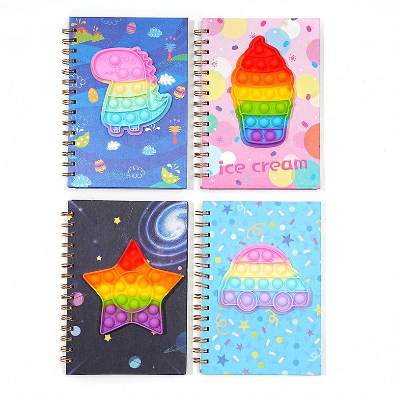 Soododo Novelty designs Custom various colors Silicone bubble cover Spiral Antistress popping notebook journals Wholesale