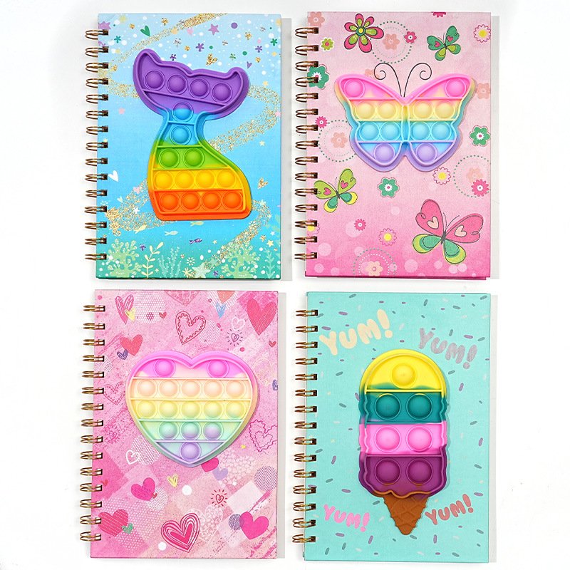 Soododo Novelty designs Custom various colors Silicone bubble cover Spiral Antistress popping notebook journals Wholesale
