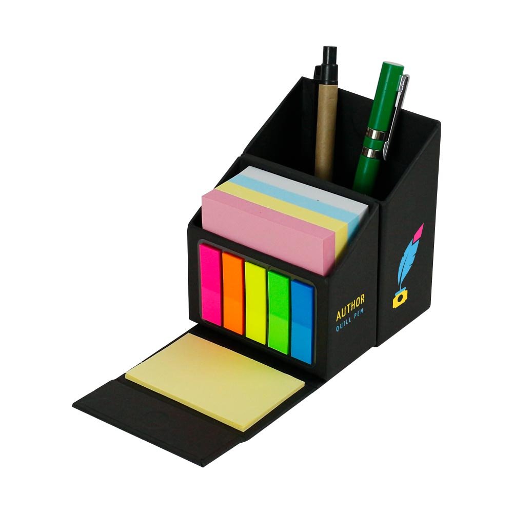 Black Eco-Friendly Foldable Memo Pad Set with Stationery and Pen Holder