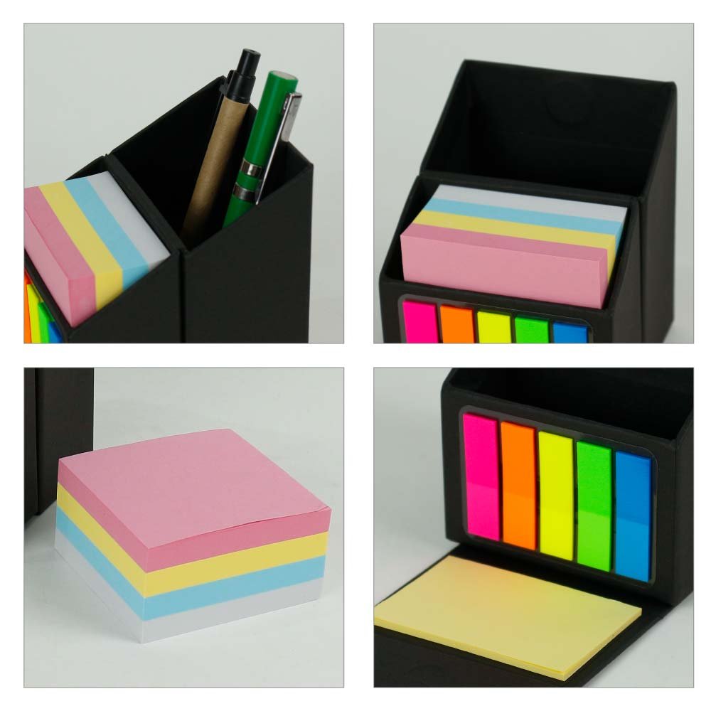 Black Eco-Friendly Foldable Memo Pad Set with Stationery and Pen Holder