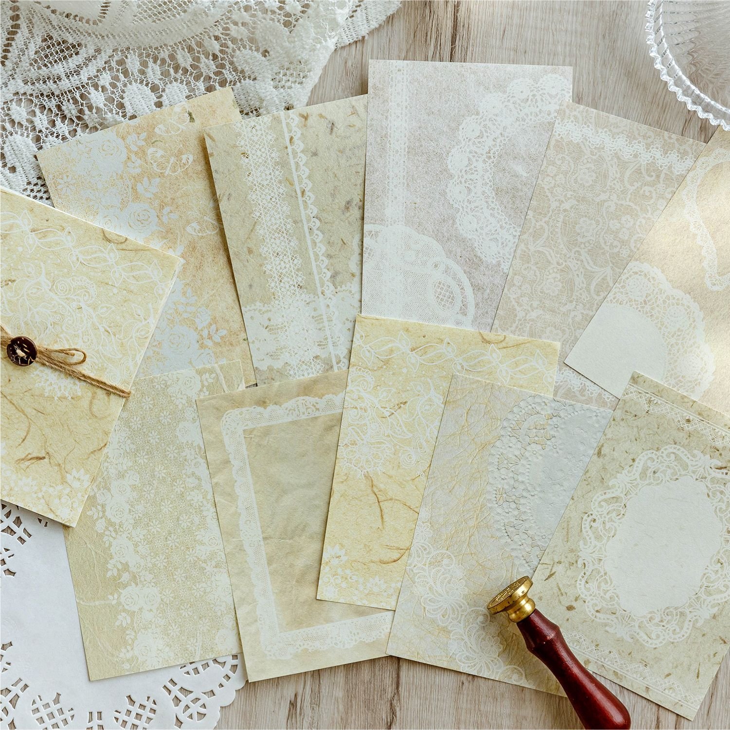 30pcs/pack Material Paper Lace Letterhead Series Vintage Lace Handbook Decoration Backing Material
