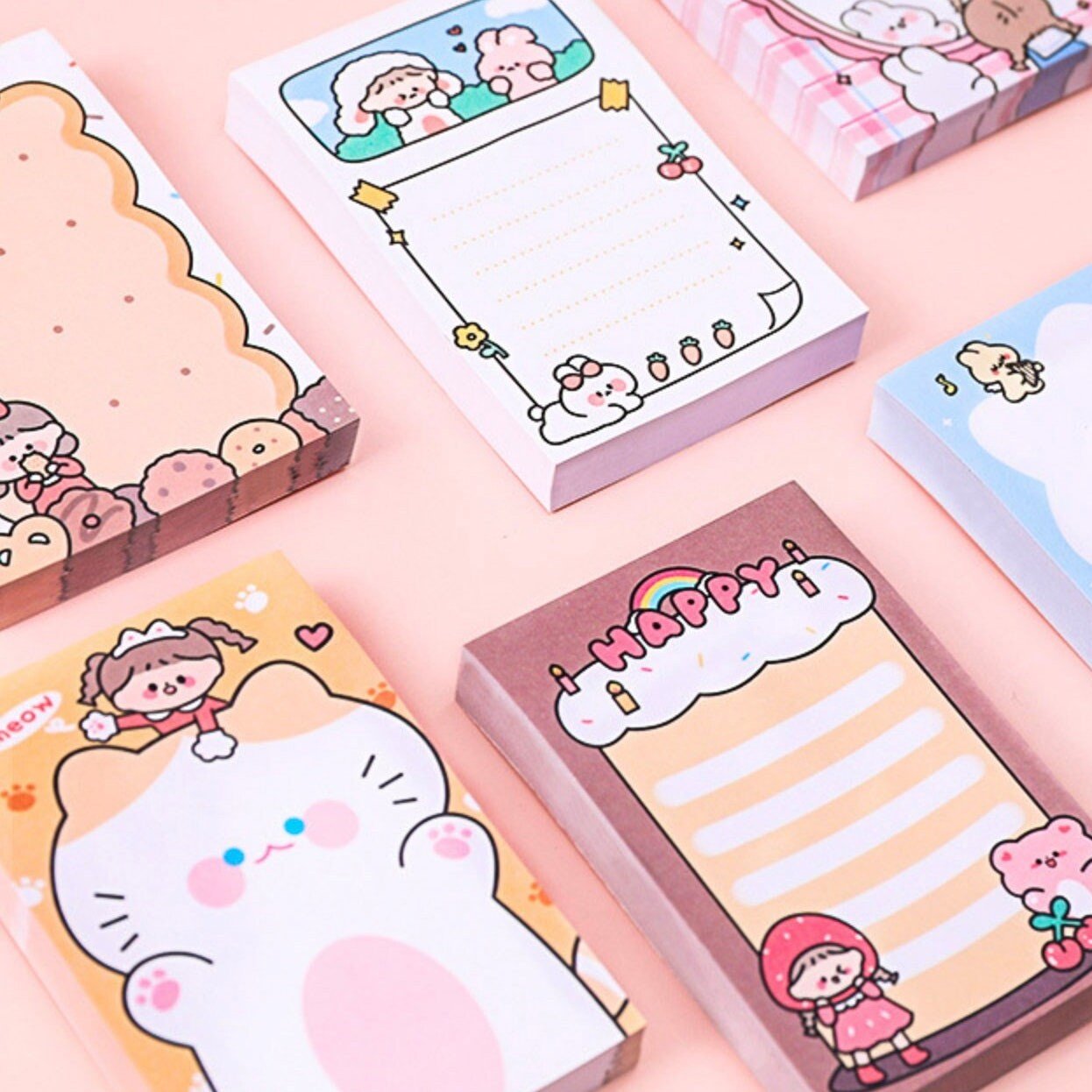 Custom kawaii Notepad Memo Pads Paper Stationery Stationary Set School Note Pad Office Supplies Sticky Notes
