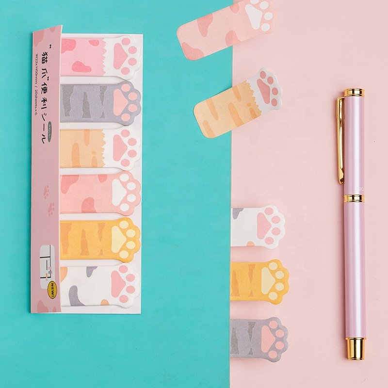 Creative school kids girls cartoon cute kawaii cat paw sticky notes set