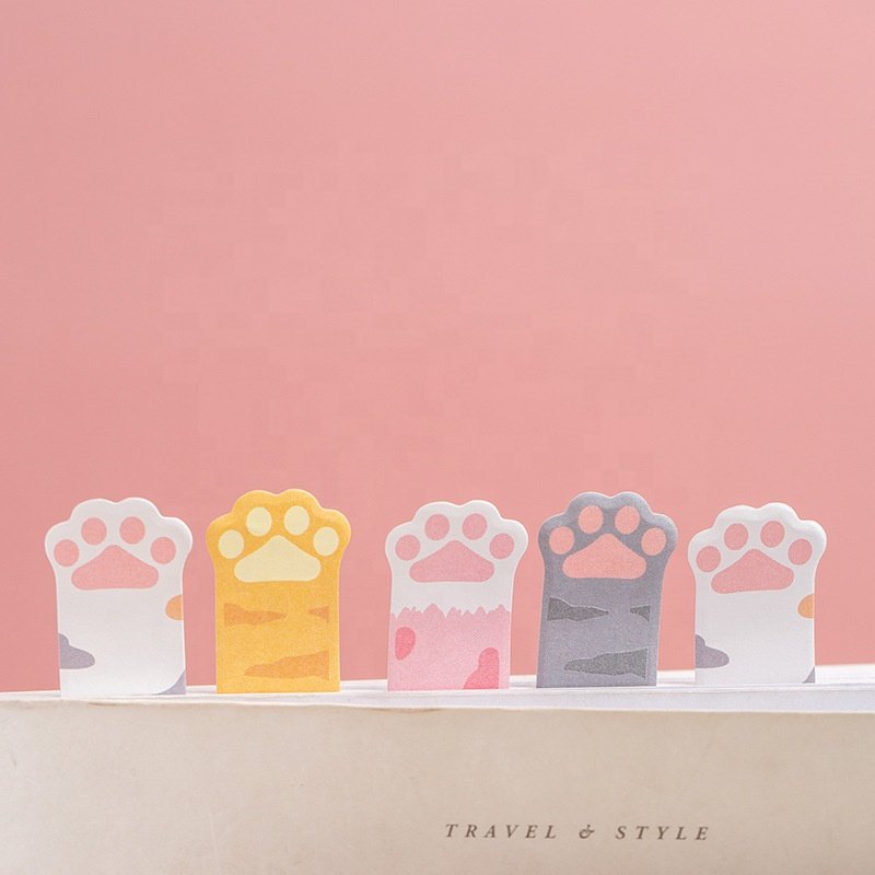 Creative school kids girls cartoon cute kawaii cat paw sticky notes set