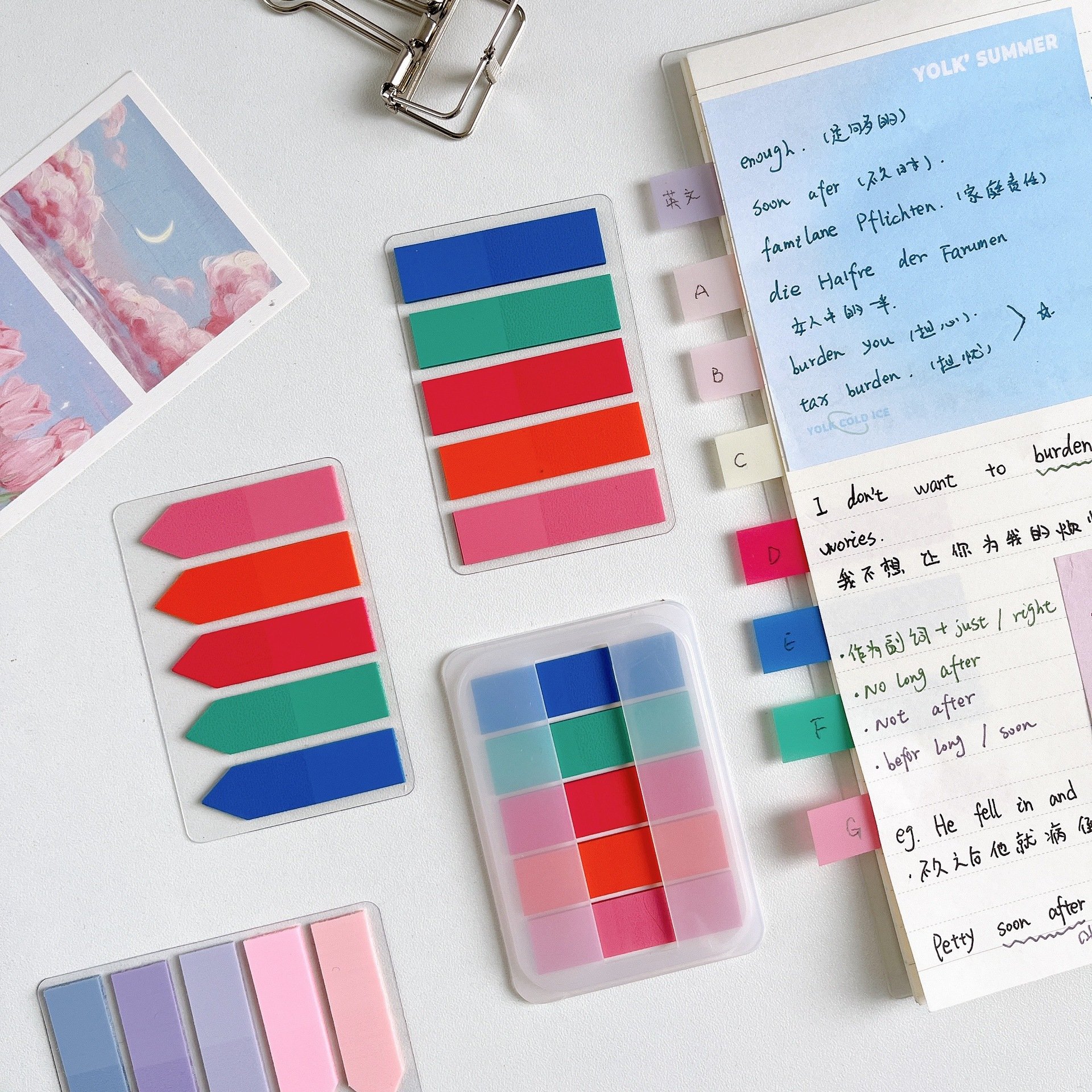 Gentle Morandi Transparent Index Stickers Removable Pet Arrow Label Instruction Stickers Memo Index Sticky Notes