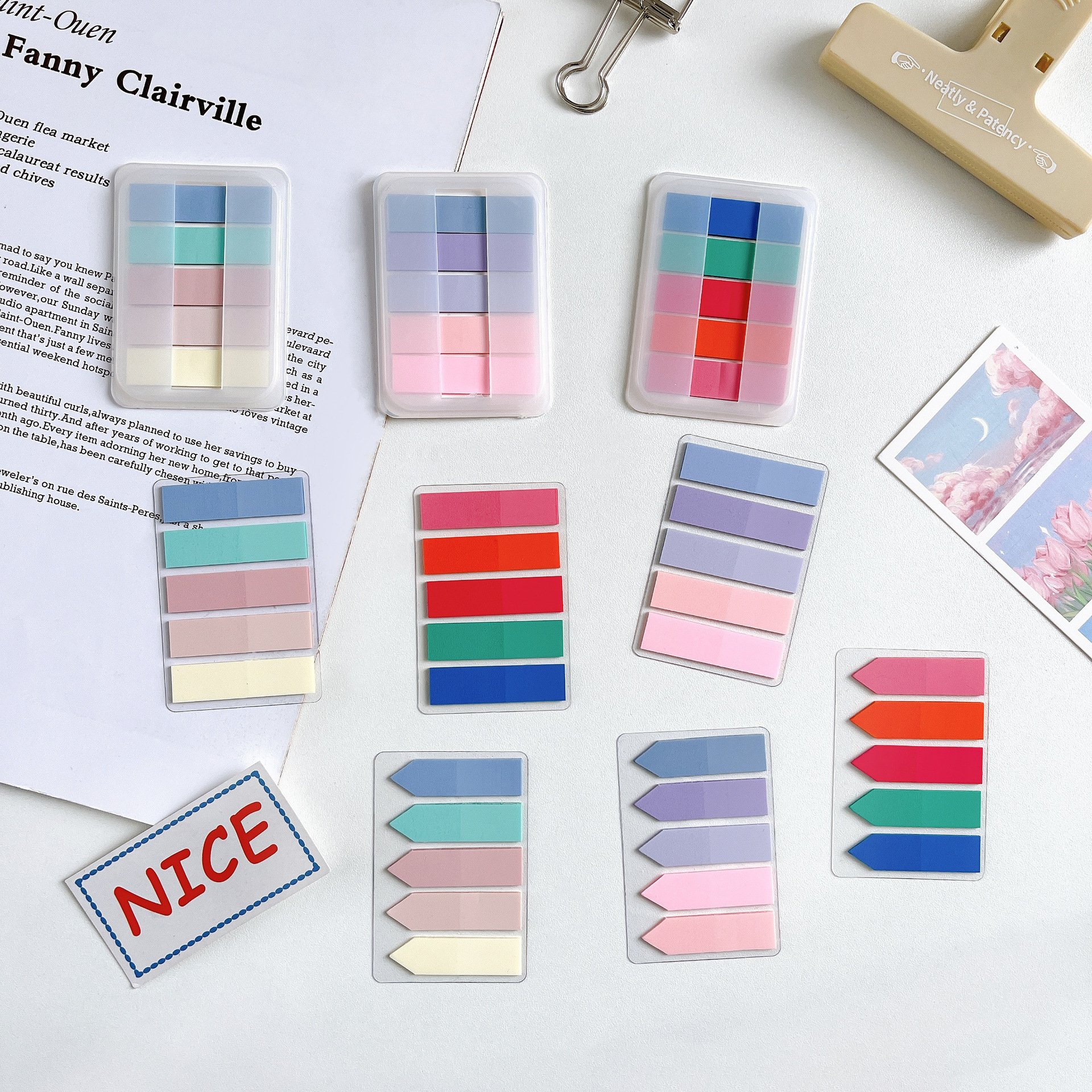 Gentle Morandi Transparent Index Stickers Removable Pet Arrow Label Instruction Stickers Memo Index Sticky Notes