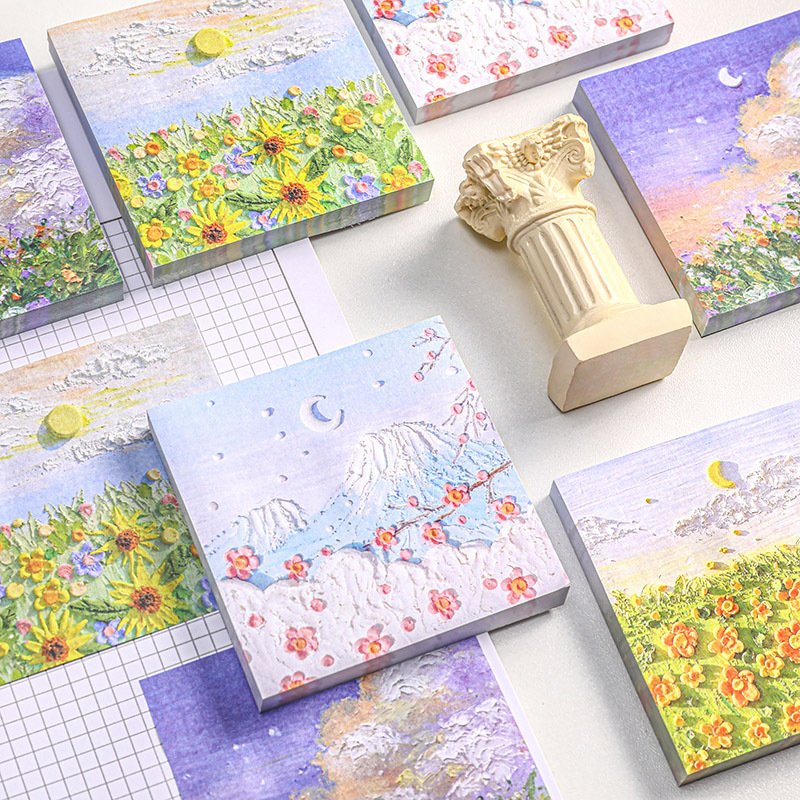 New oil painting office sticky notes pad school student creative 3D self-adhesive landscape memo pad stationery supplies 50sheet