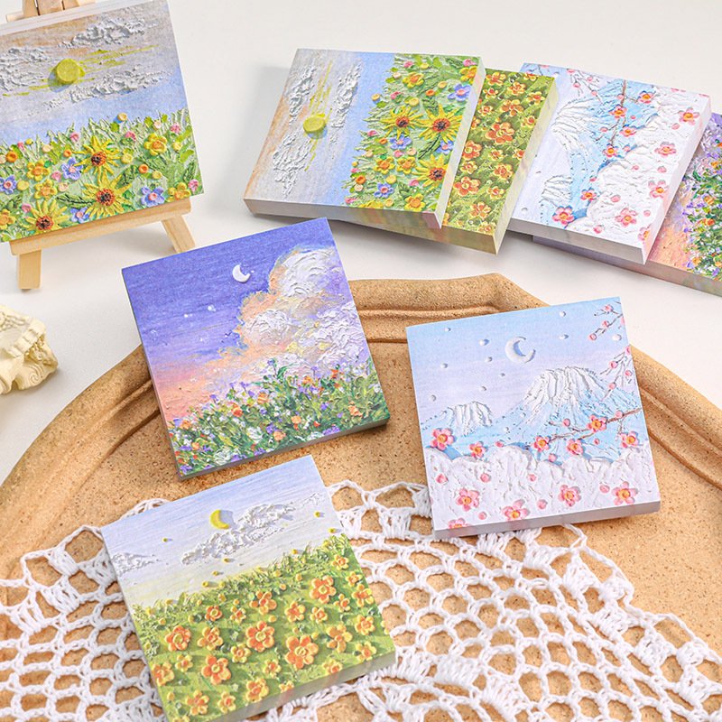 New oil painting office sticky notes pad school student creative 3D self-adhesive landscape memo pad stationery supplies 50sheet