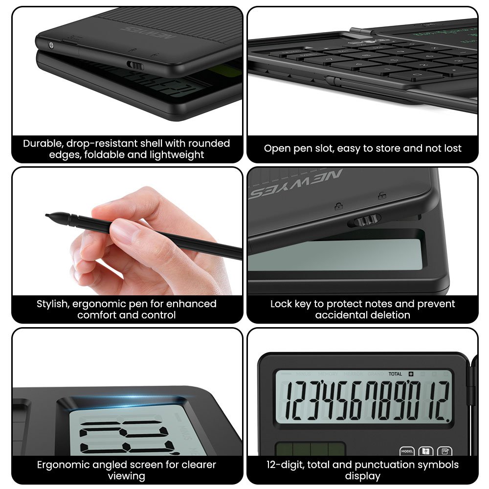 Newyes Factory Digital Drawing Pad 12 Digits Display Foldable Calculator 6.5 Inch LCD Writing Tablet