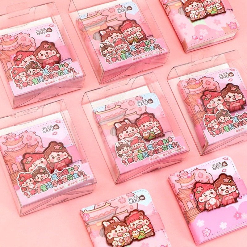 Cartoon Handwriting School Notebook with Magnetic Button Decompression Journal Memo Pads for Students