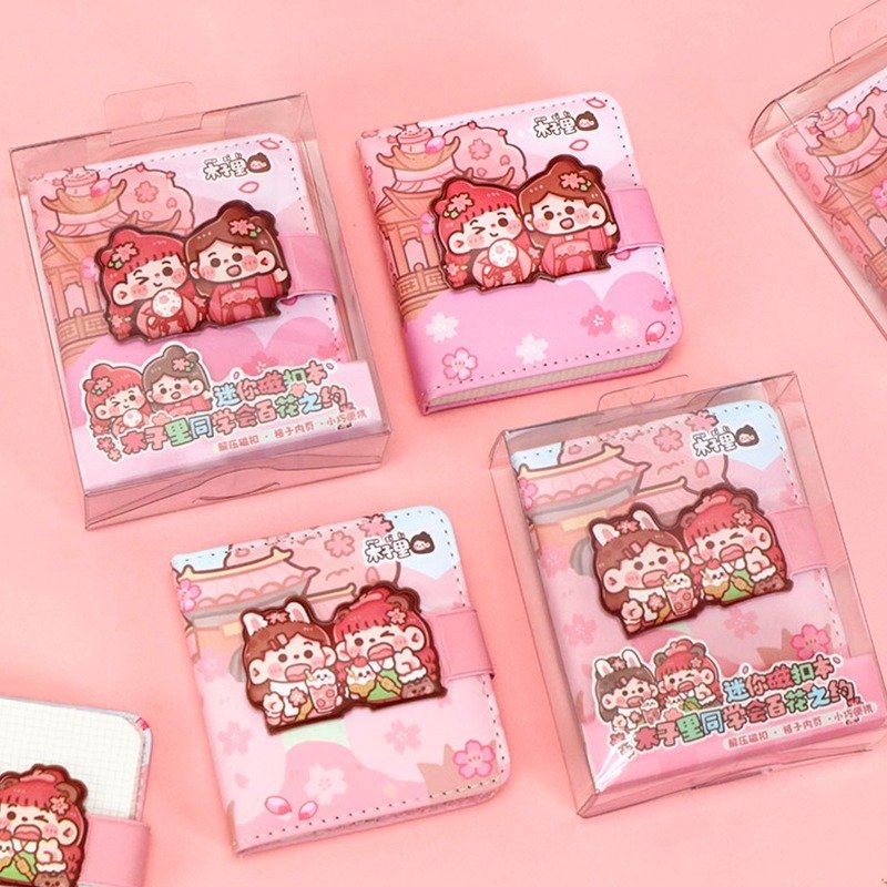 Cartoon Handwriting School Notebook with Magnetic Button Decompression Journal Memo Pads for Students