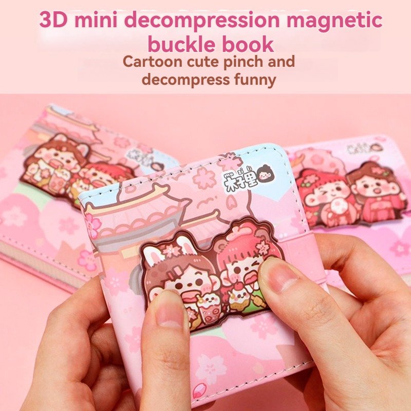 Cartoon Handwriting School Notebook with Magnetic Button Decompression Journal Memo Pads for Students