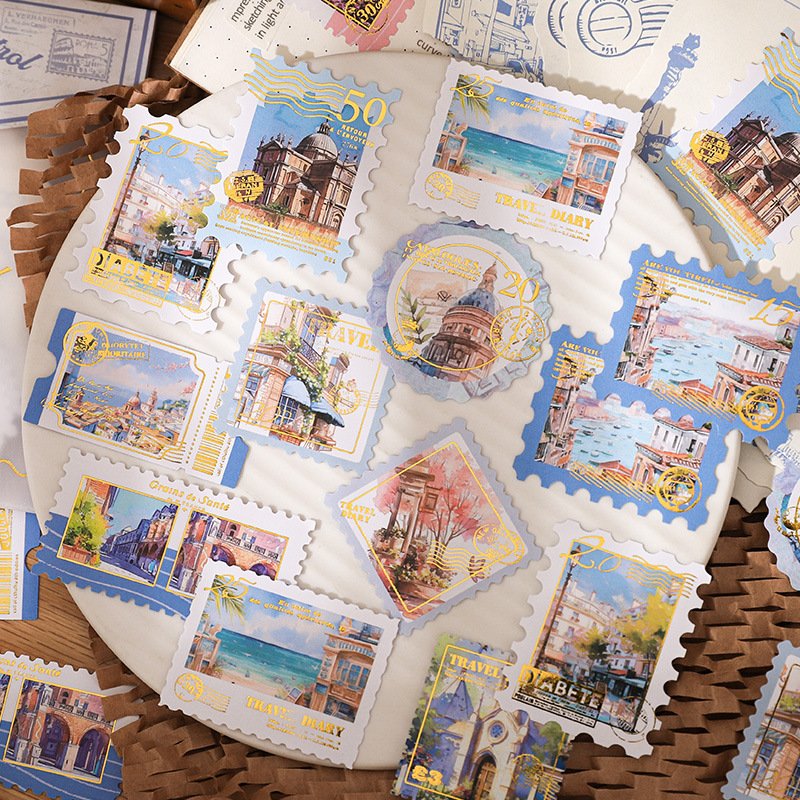 30pcs/pack Material Packs Postal Tour Twilight Series Foil Stamps Handbook Decorative Material