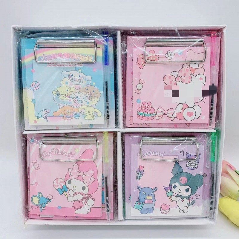 DHF1155 New arrival cartoon Kuromi Melody mini splint with pen color page memo pad student message notepad clip board pen set