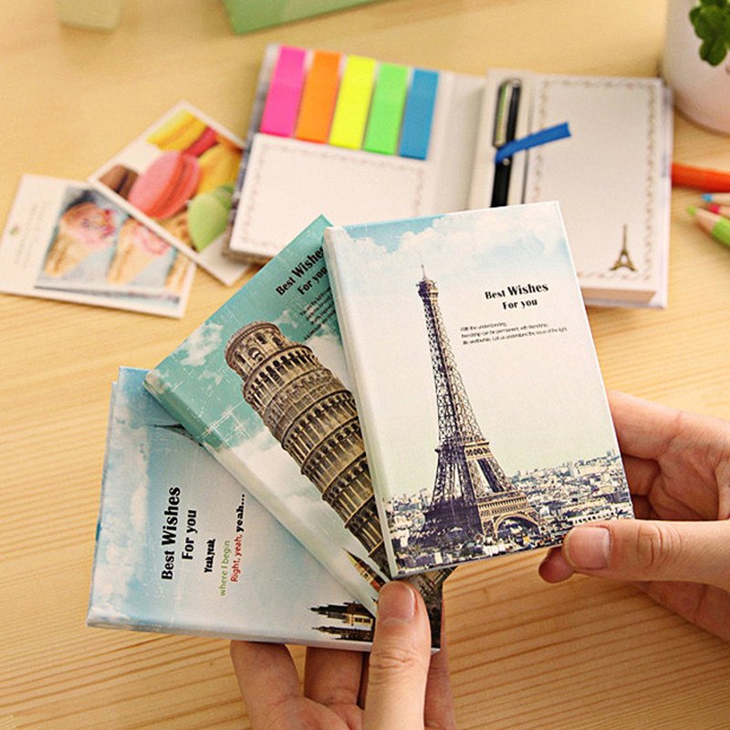 Korean Creative Tower Hardcover Combine Memo pad Notepad Stationery Diary Notebook Office School Supplies With Pen
