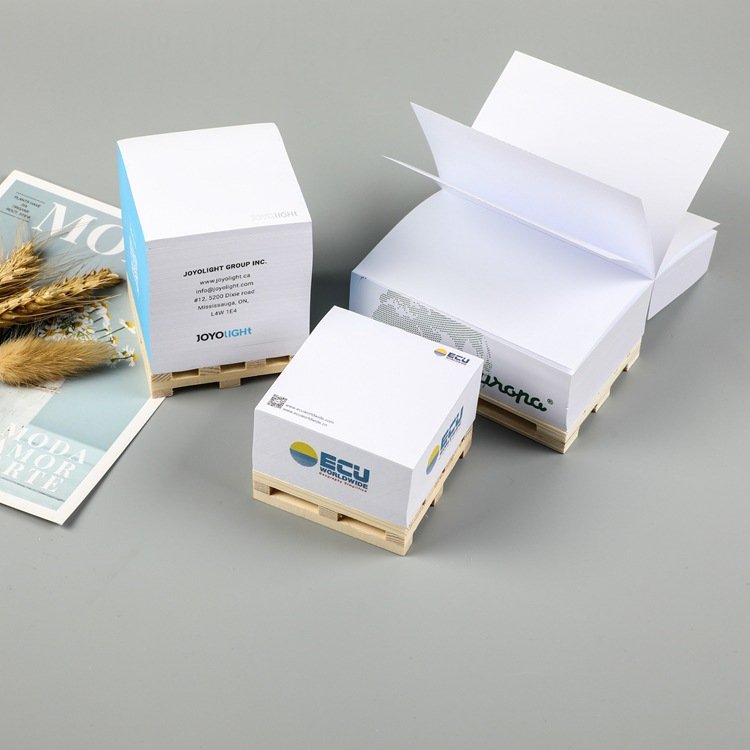 Promotional Wooden Pallet Sticky Adhesive Notes Cube Pads Blocks Paper Custom Memo Pad Square Cubes with Pallet