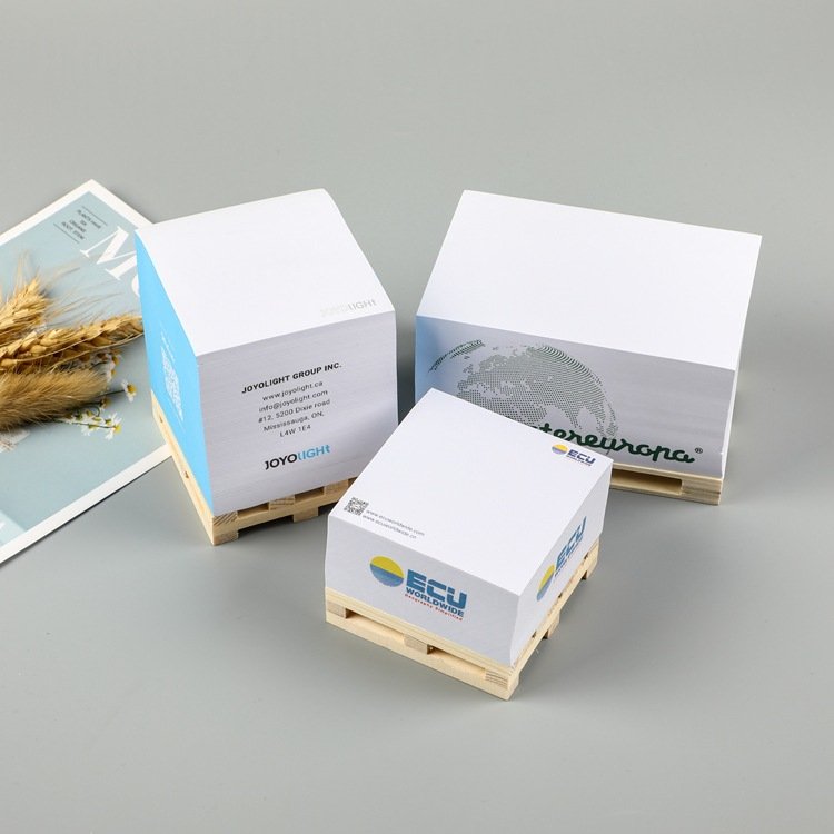 Promotional Wooden Pallet Sticky Adhesive Notes Cube Pads Blocks Paper Custom Memo Pad Square Cubes with Pallet