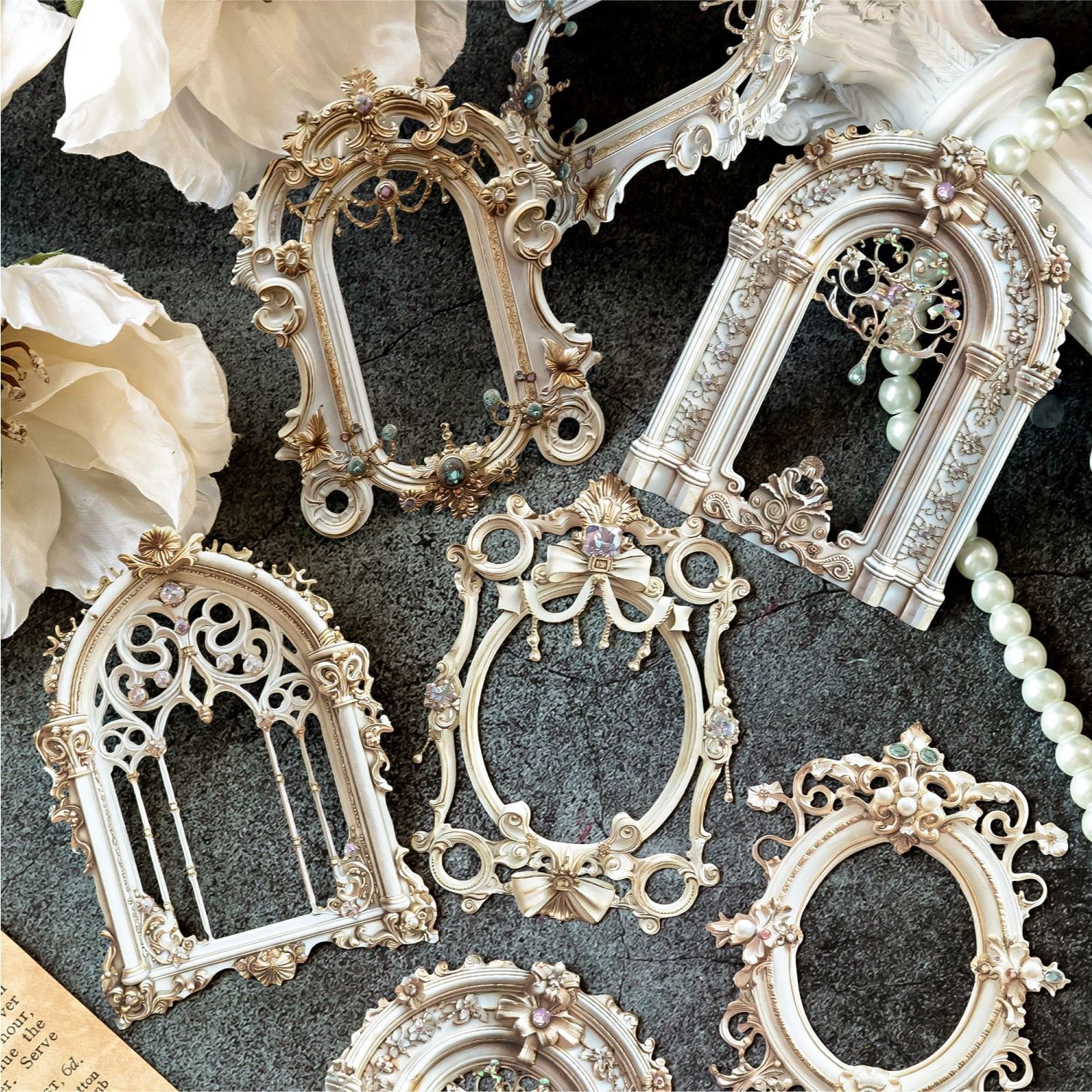 10pcs/pack Collage card White Gilt Series Retro Border Handbook DIY Material Decorative Basing