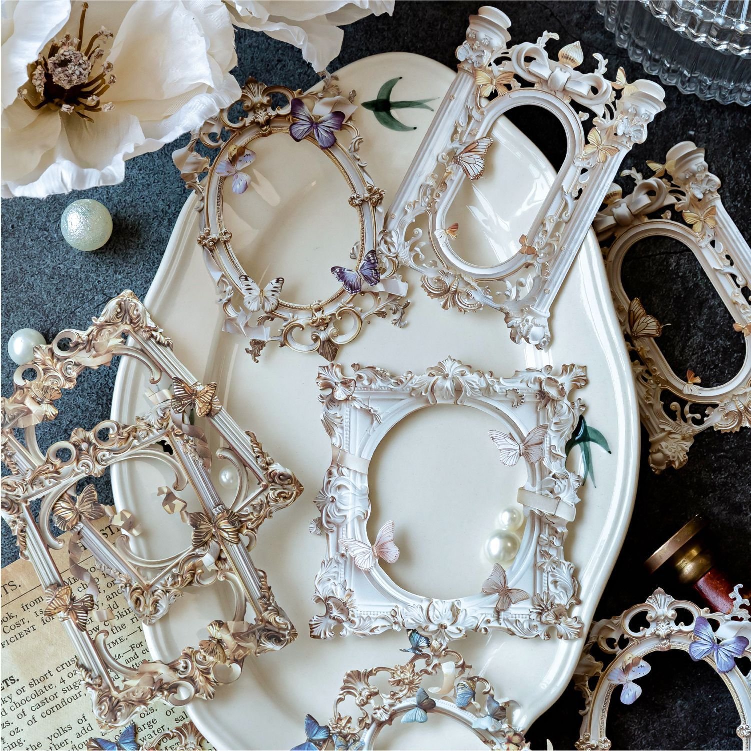 10pcs/pack Collage card White Gilt Series Retro Border Handbook DIY Material Decorative Basing