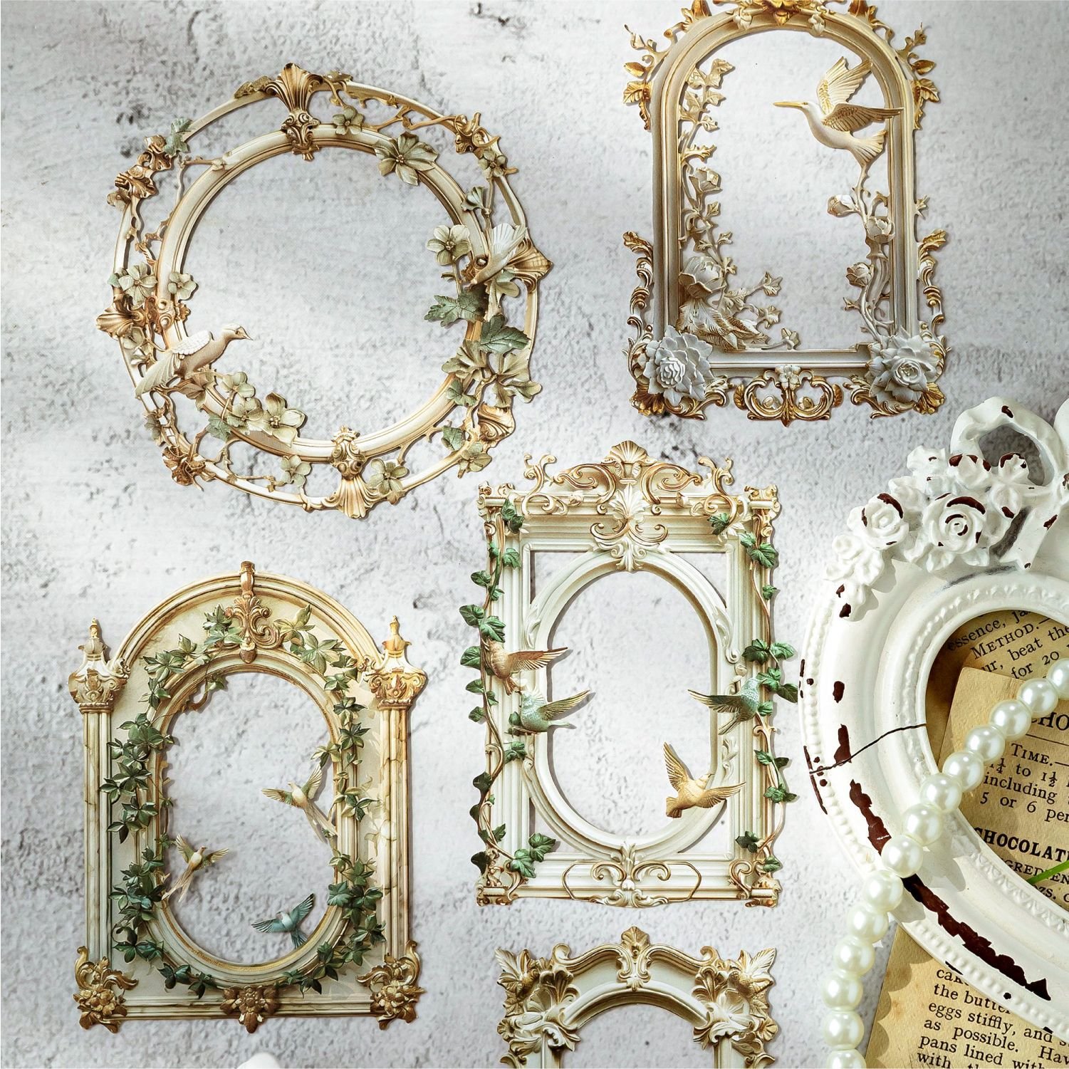 10pcs/pack Collage card White Gilt Series Retro Border Handbook DIY Material Decorative Basing
