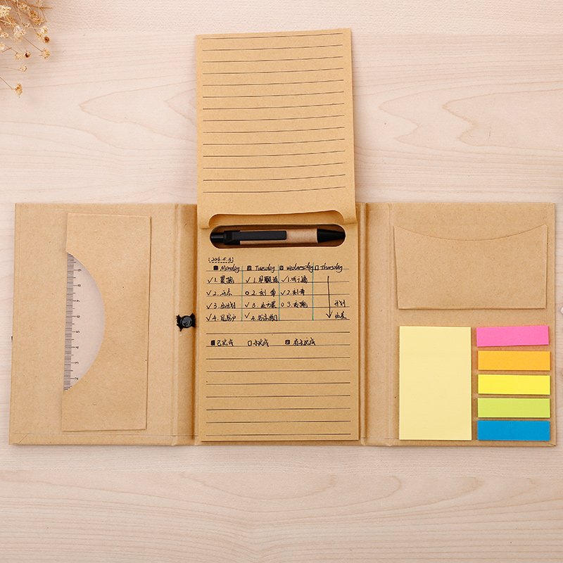 Promotional To Do List Writing Pad Kraft Journal Sticky Note Pads Foldable Sticker Memo Pad Custom Notepad With Pen