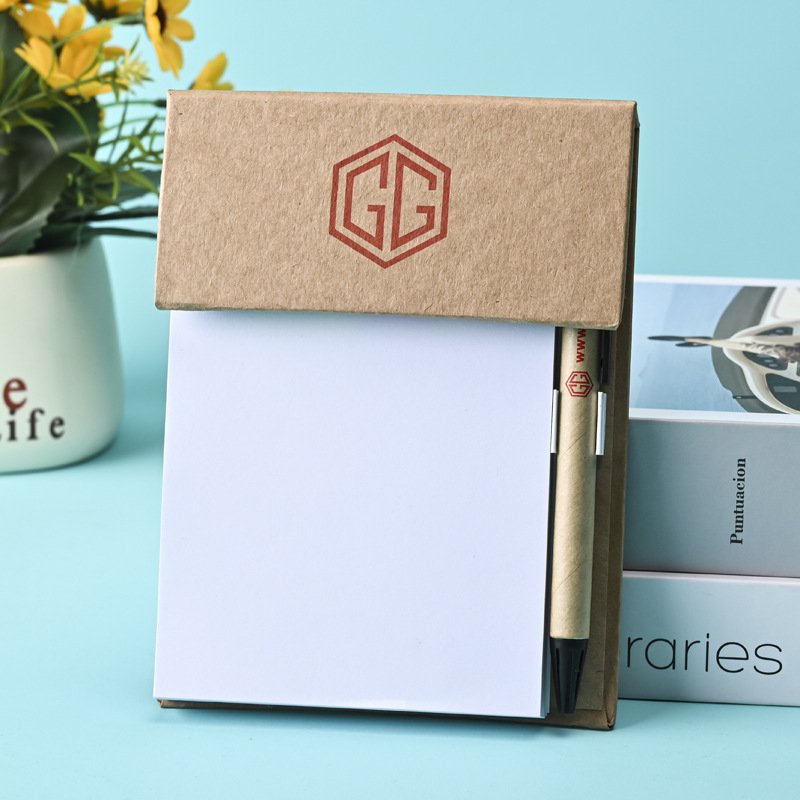 Eco Friendly Cork Custom Sticky Notes With Recycled Paper Pen Cork Cover Kraft Paper MemoPad in Diary Style for Home Office Use