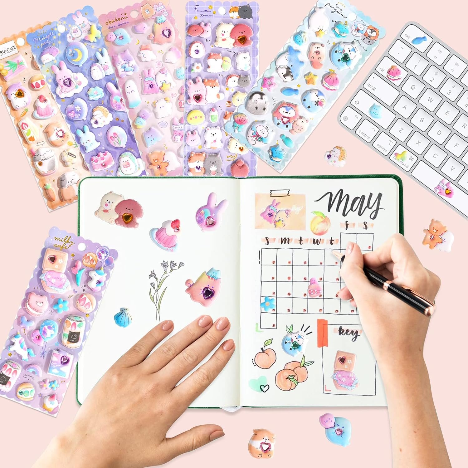 Puffyfor Girls Kids Cute 3D Textured Puffy Set for Notebook Stationary Puff for Adults Teens 6 Sheets.