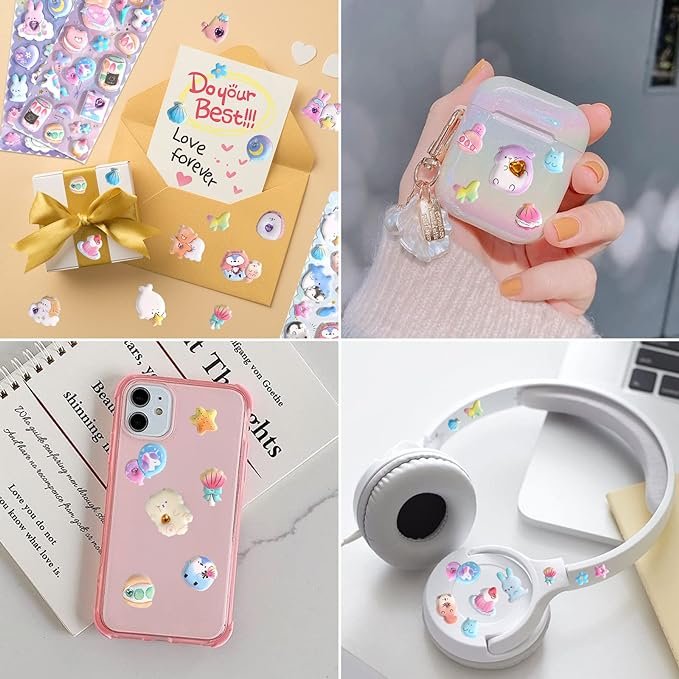 Puffyfor Girls Kids Cute 3D Textured Puffy Set for Notebook Stationary Puff for Adults Teens 6 Sheets.