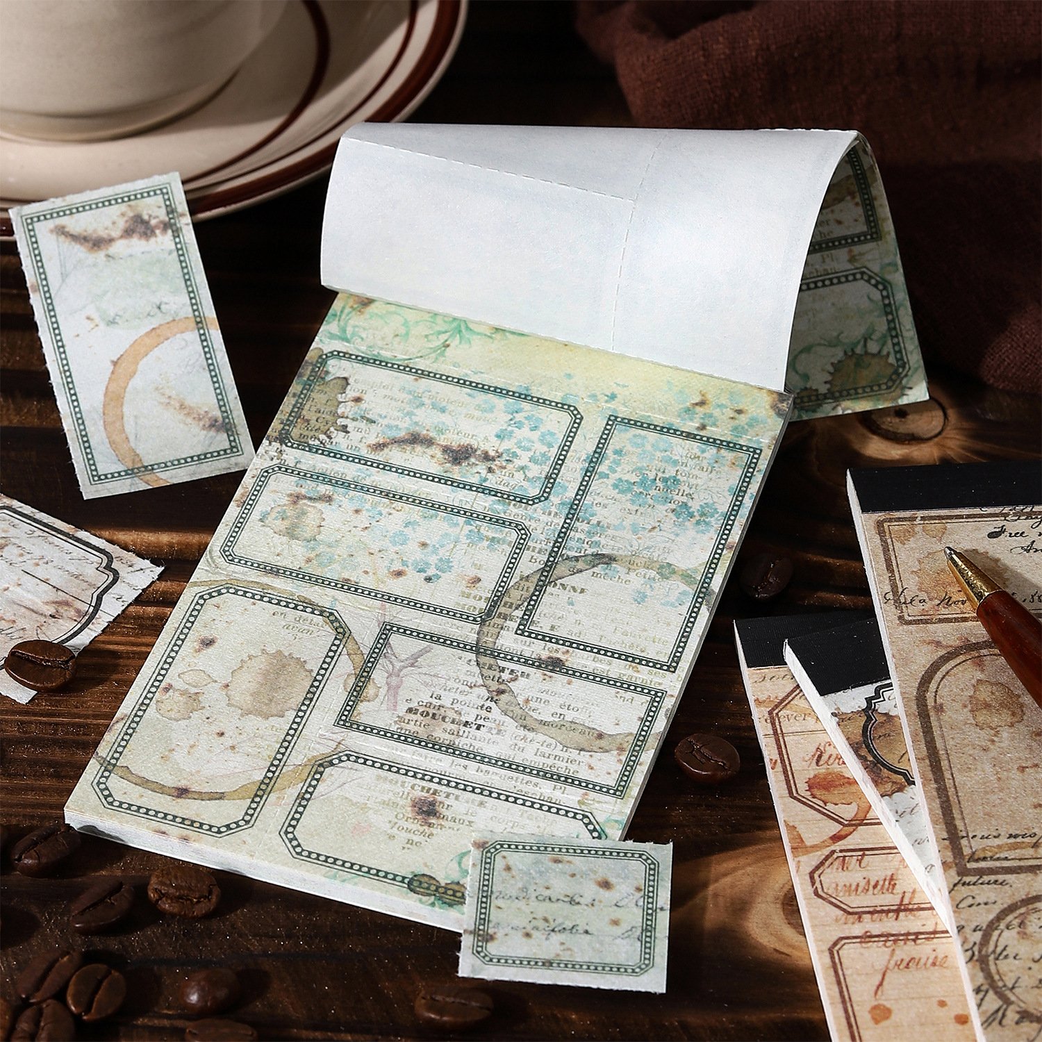 30 pieces/pack Memo Book Coffee Diary Series Vintage Border Handmade Material message Notepad 6 styles