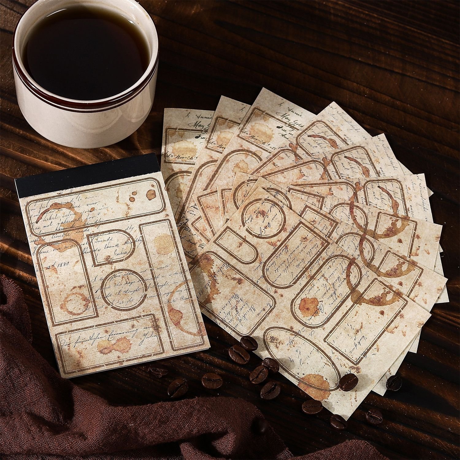 30 pieces/pack Memo Book Coffee Diary Series Vintage Border Handmade Material message Notepad 6 styles