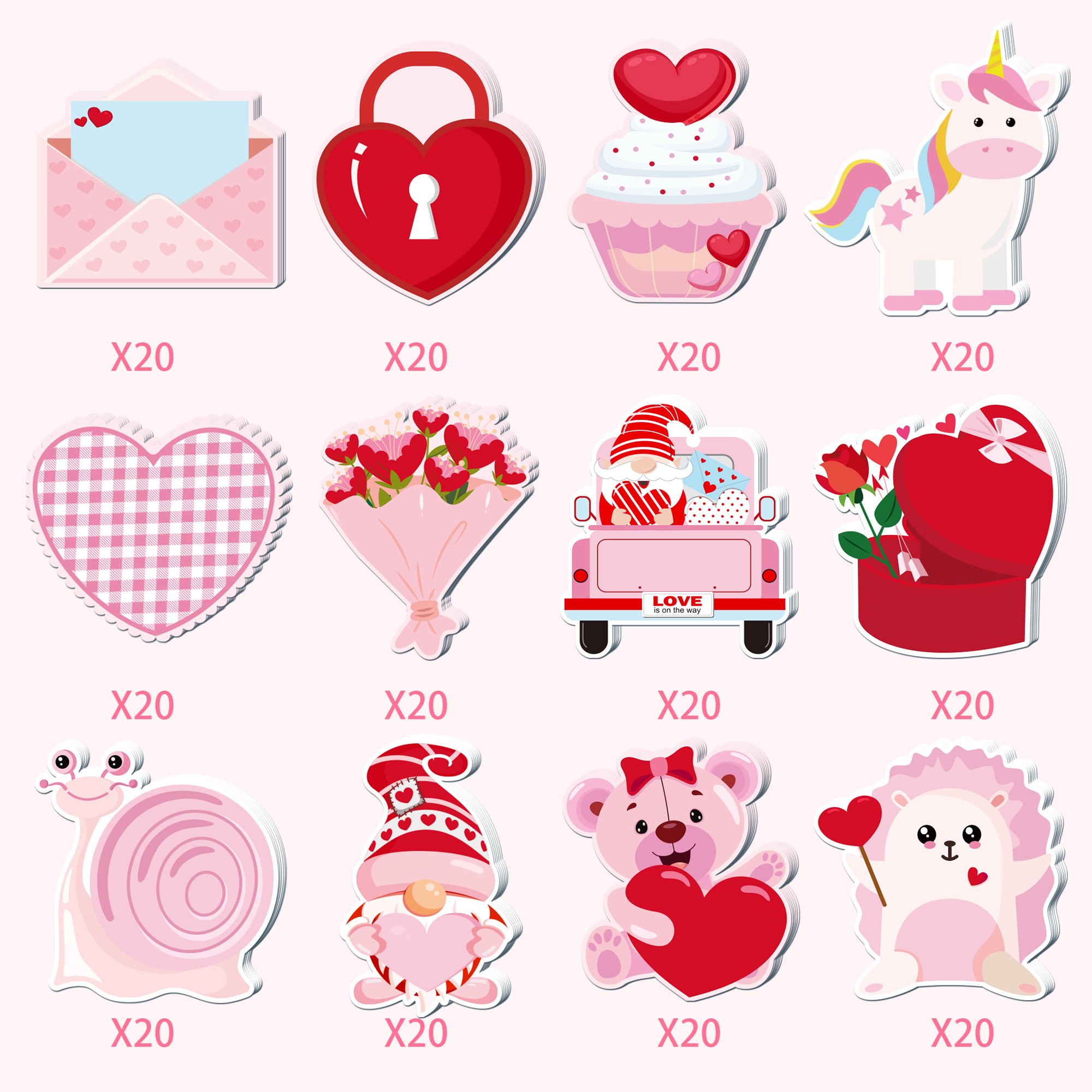 UB010 Valentine's Day Notepads Self Sticky Notes Heart Bear Gnome Rose Memo Notes Self Adhesive For Office Party Decorations