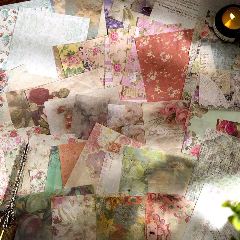 50PCS/PACK Material Garden Series Retro Flower DIY Notebook Note Material Base Collage 7 Models
