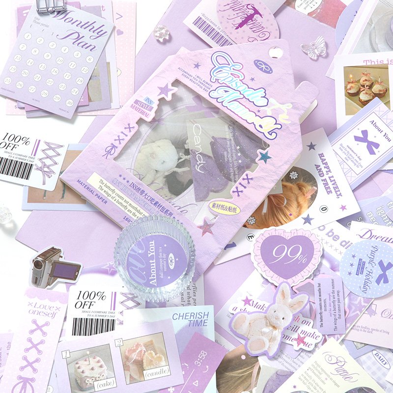 Simn Cute Stationery Scrapbooking Supplies Kit 160pcs Aesthetic Collage Paper Sticker Material Pack for Art Journaling