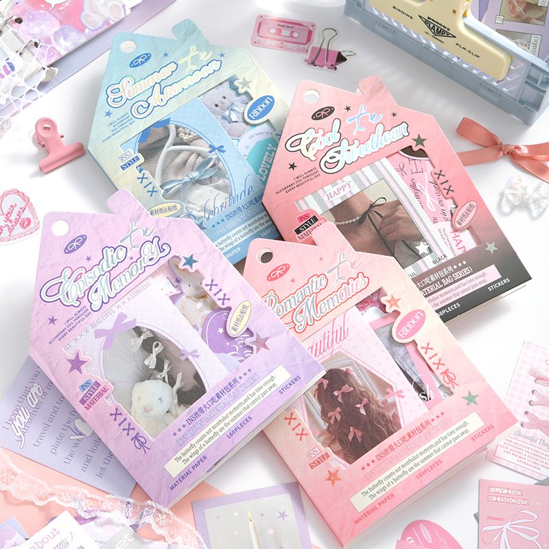 Simn Cute Stationery Scrapbooking Supplies Kit 160pcs Aesthetic Collage Paper Sticker Material Pack for Art Journaling