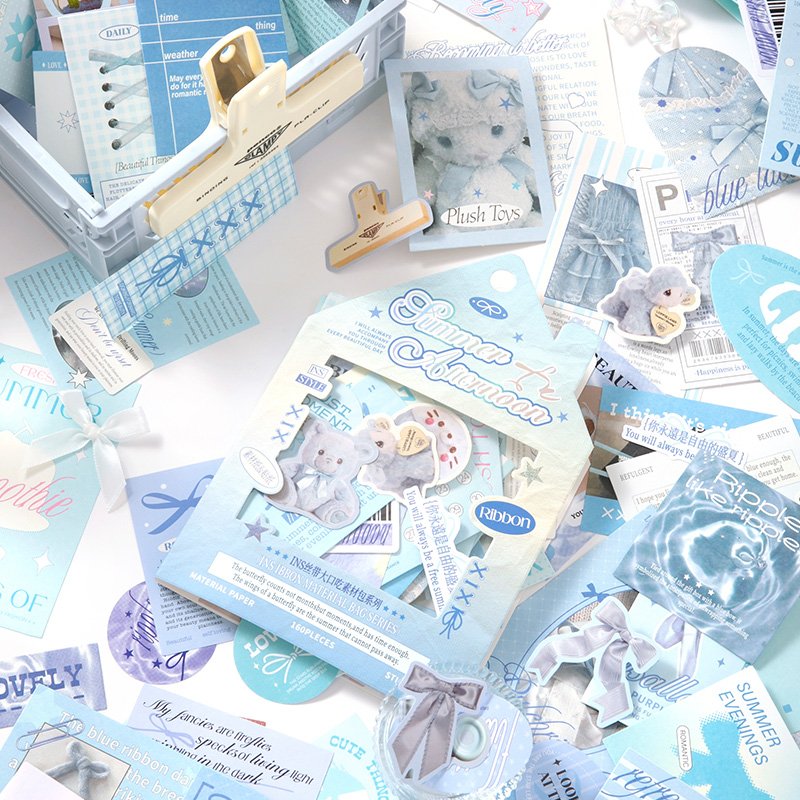Simn Cute Stationery Scrapbooking Supplies Kit 160pcs Aesthetic Collage Paper Sticker Material Pack for Art Journaling