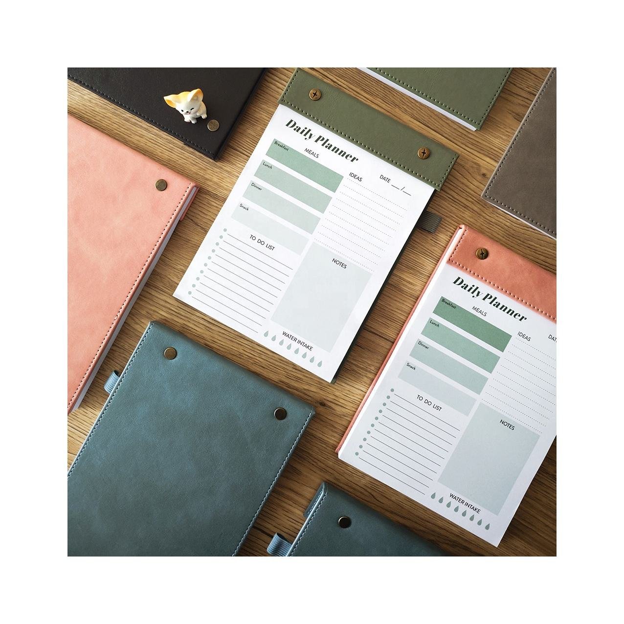 Wholesale A5 PU Leather Cover Detachable Tear off 100gsm sheet Ruled To do list printed custom note pad with custom binder