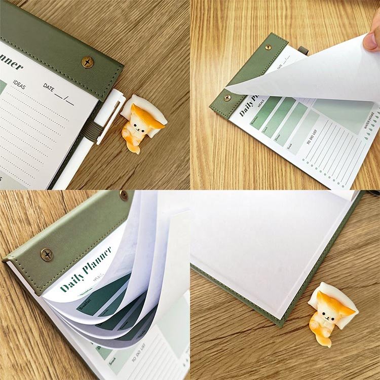 Wholesale A5 PU Leather Cover Detachable Tear off 100gsm sheet Ruled To do list printed custom note pad with custom binder