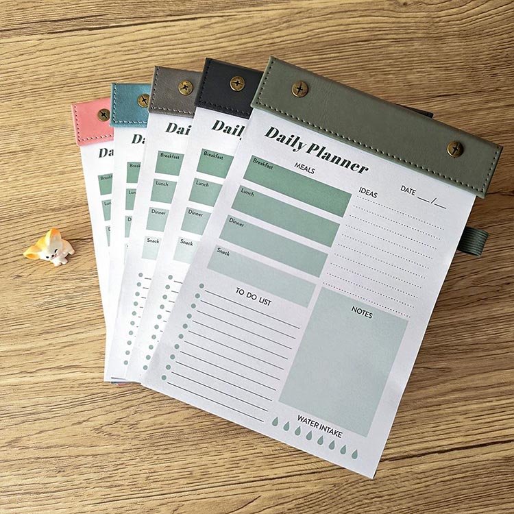 Wholesale A5 PU Leather Cover Detachable Tear off 100gsm sheet Ruled To do list printed custom note pad with custom binder