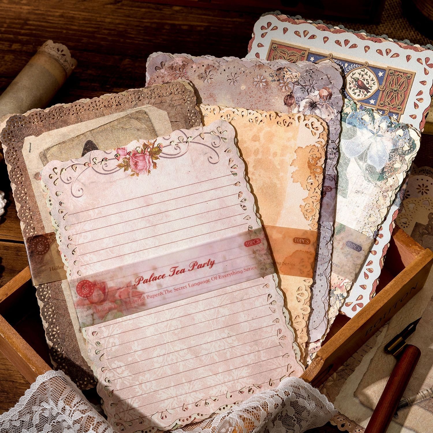 10pcs/pack Material Paper Ten Thousand Things Secret Language Series Openwork Lace Handbook Decoration Material