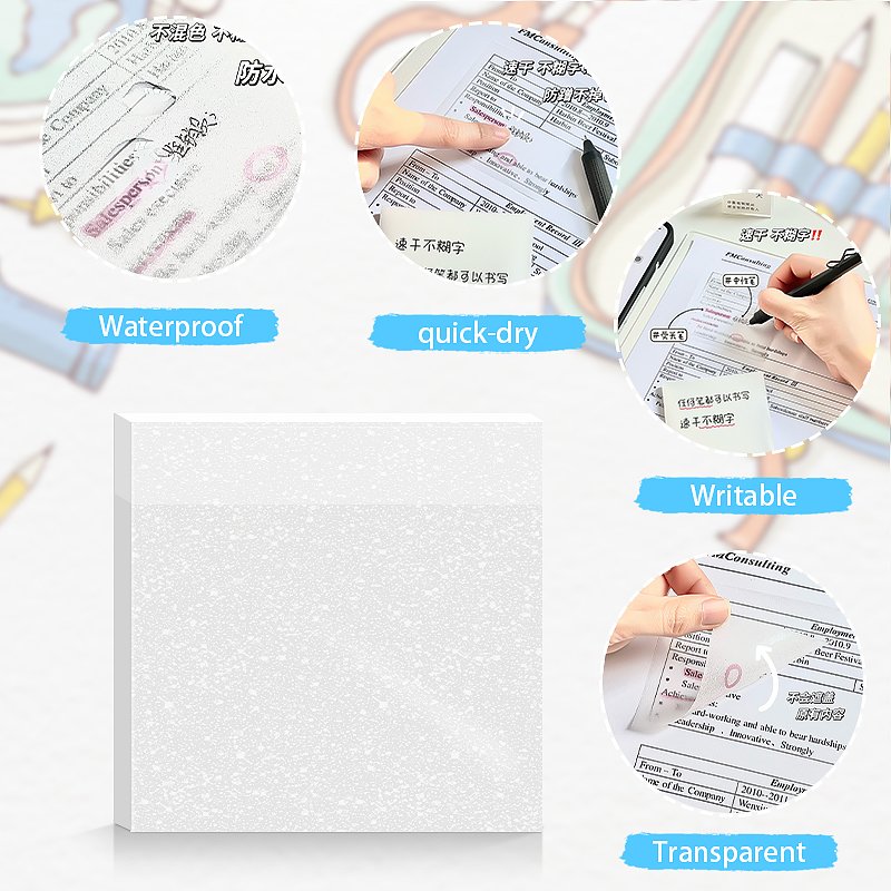 Hot Sale Transparent Sticky Notes Stickers index Posted It Custom Logo Print Colorful Pet Memo Pad Stationery School Supplies